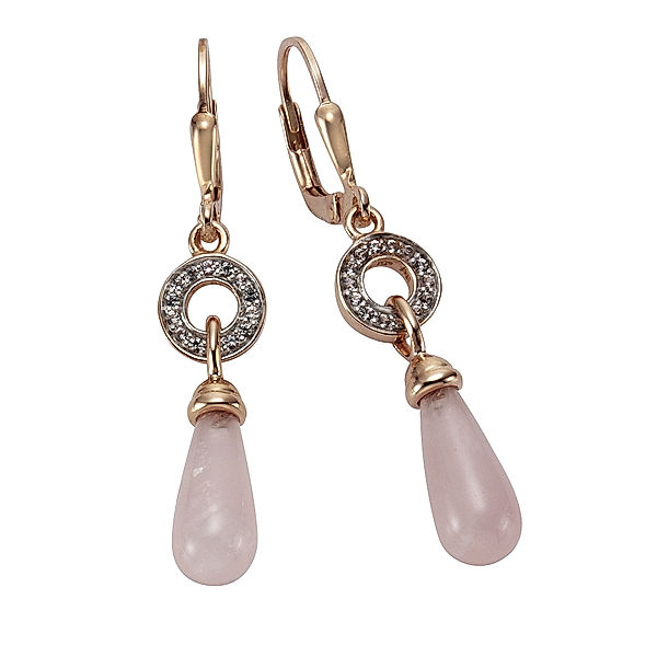 Zeeme Gemstones Ohrhänger 925/- Sterling Silber Rosenquarz rosa 4,3cm Glänzend