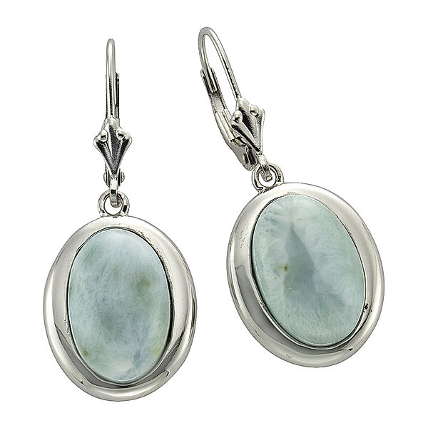 Zeeme Gemstones Ohrhänger 925/- Sterling Silber Larimar hellblau 3,4cm Rhodiniert