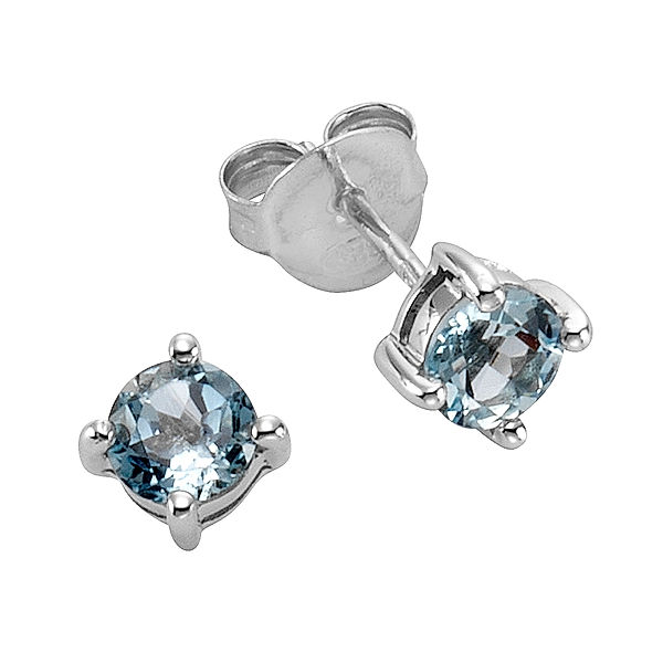 Zeeme Gemstones Ohrringe 925/- Sterling Silber Blautopas beh. hellblau 0,5cm Glänzend
