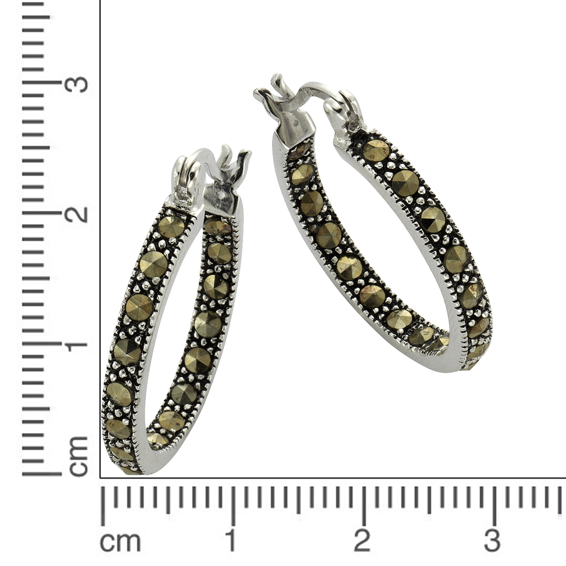 Zeeme Gemstones Ohrringe 925 - Sterling Silber Markasit schwarz 2,3cm  Rhodiniert