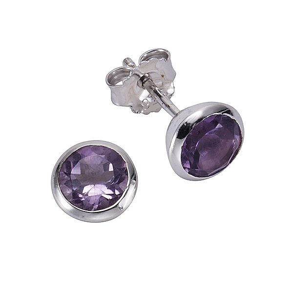 Zeeme Gemstones Ohrstecker 925/- Sterling Silber Amethyst lila 0,75cm Glänzend