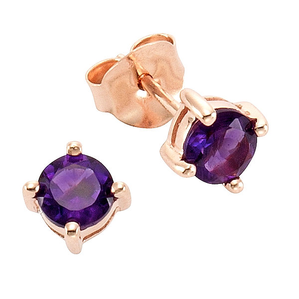 Zeeme Gemstones Ohrstecker 925/- Sterling Silber Amethyst lila 1cm Glänzend