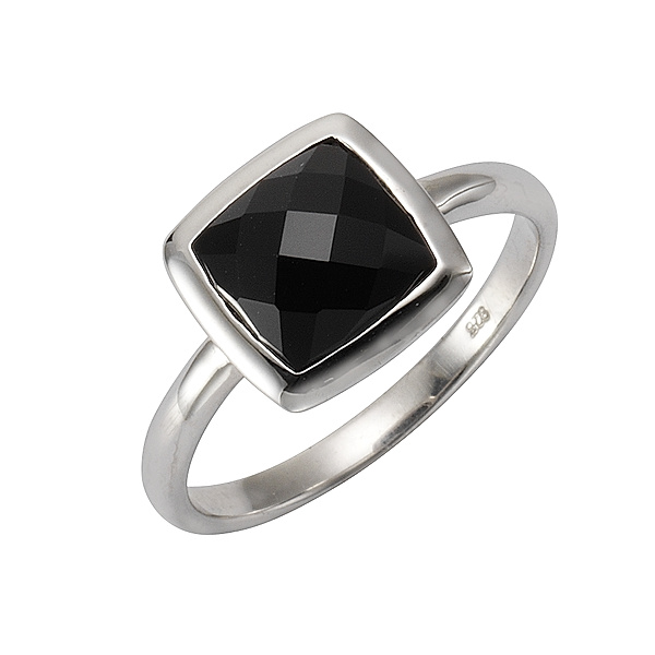Zeeme Gemstones Ring 925/- Sterling Silber Achat schwarz Glänzend (Größe: 052 (16,6))
