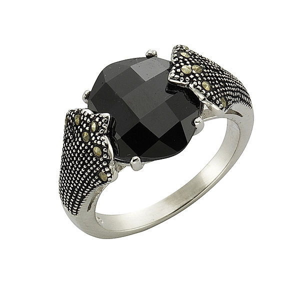 Zeeme Gemstones Ring 925/- Sterling Silber Achat schwarz Rhodiniert (Größe: 060 (19,1))