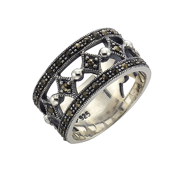 Zeeme Gemstones Ring 925/- Sterling Silber Markasit schwarz Geschwärzt (Größe: 052 (16,6))