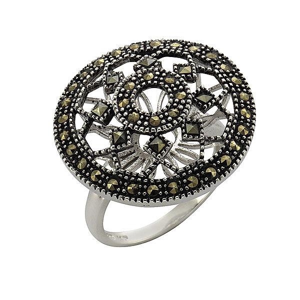 Zeeme Gemstones Ring 925/- Sterling Silber Markasit schwarz Geschwärzt (Größe: 058 (18,5))
