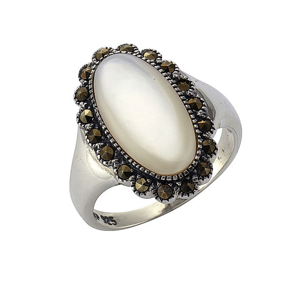 Zeeme Gemstones Ring 925/- Sterling Silber Markasit schwarz Geschwärzt (Größe: 058 (18,5))