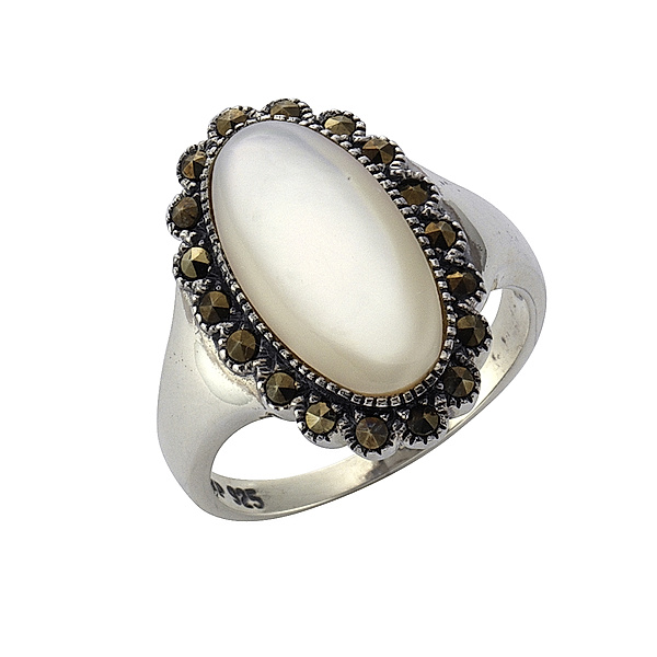 Zeeme Gemstones Ring 925/- Sterling Silber Markasit schwarz Geschwärzt (Größe: 060 (19,1))