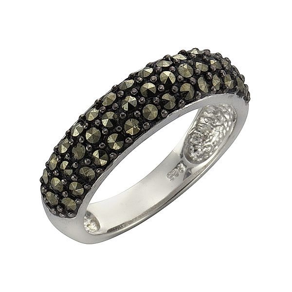 Zeeme Gemstones Ring 925/- Sterling Silber Markasit schwarz Rhodiniert (Größe: 054 (17,2))