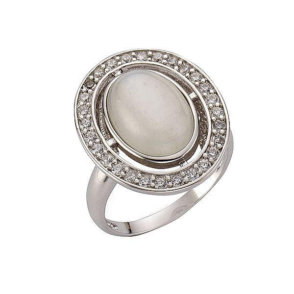 Zeeme Gemstones Ring 925/- Sterling Silber Mondstein weiß Glänzend (Größe: 060 (19,1))