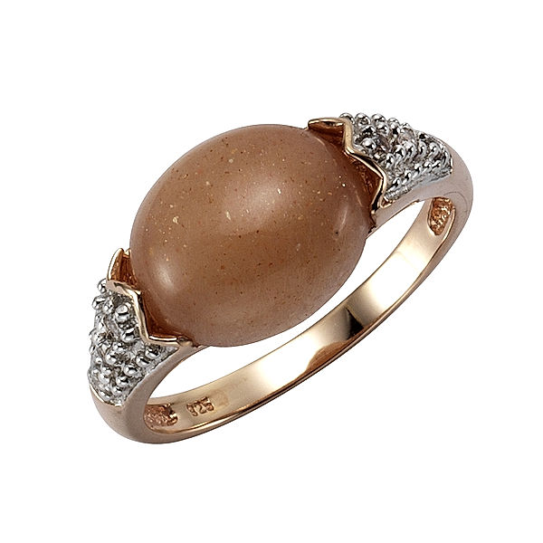 Zeeme Gemstones Ring 925/- Sterling Silber Mondstein pfirsich Glänzend (Größe: 052 (16,6))