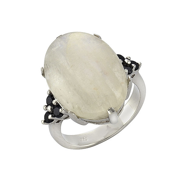 Zeeme Gemstones Ring 925/- Sterling Silber Mondstein weiß Rhodiniert (Größe: 052 (16,6))