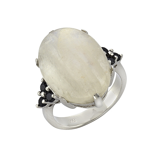 Zeeme Gemstones Ring 925/- Sterling Silber Mondstein weiß Rhodiniert (Größe: 058 (18,5))