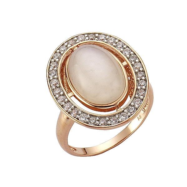 Zeeme Gemstones Ring 925/- Sterling Silber Mondstein weiß Geschwärzt (Größe: 052 (16,6))