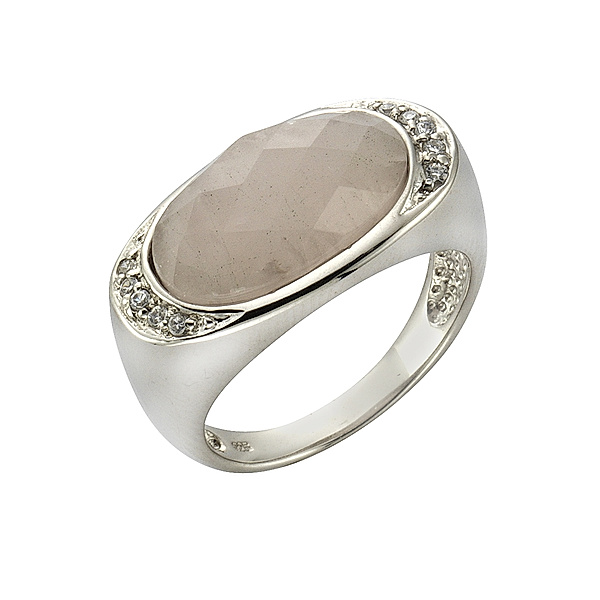 Zeeme Gemstones Ring 925/- Sterling Silber Rosenquarz rosa Rhodiniert (Größe: 052 (16,6))