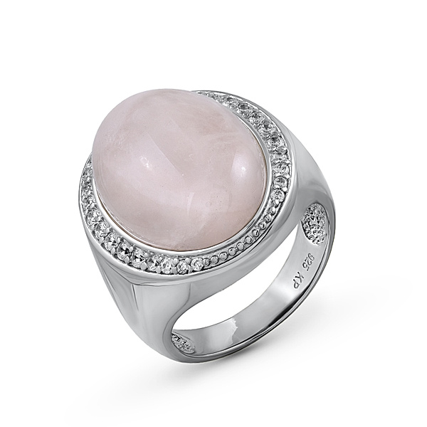 Zeeme Gemstones Ring 925/- Sterling Silber Rosenquarz rosa Glänzend (Größe: 017 (53,5))