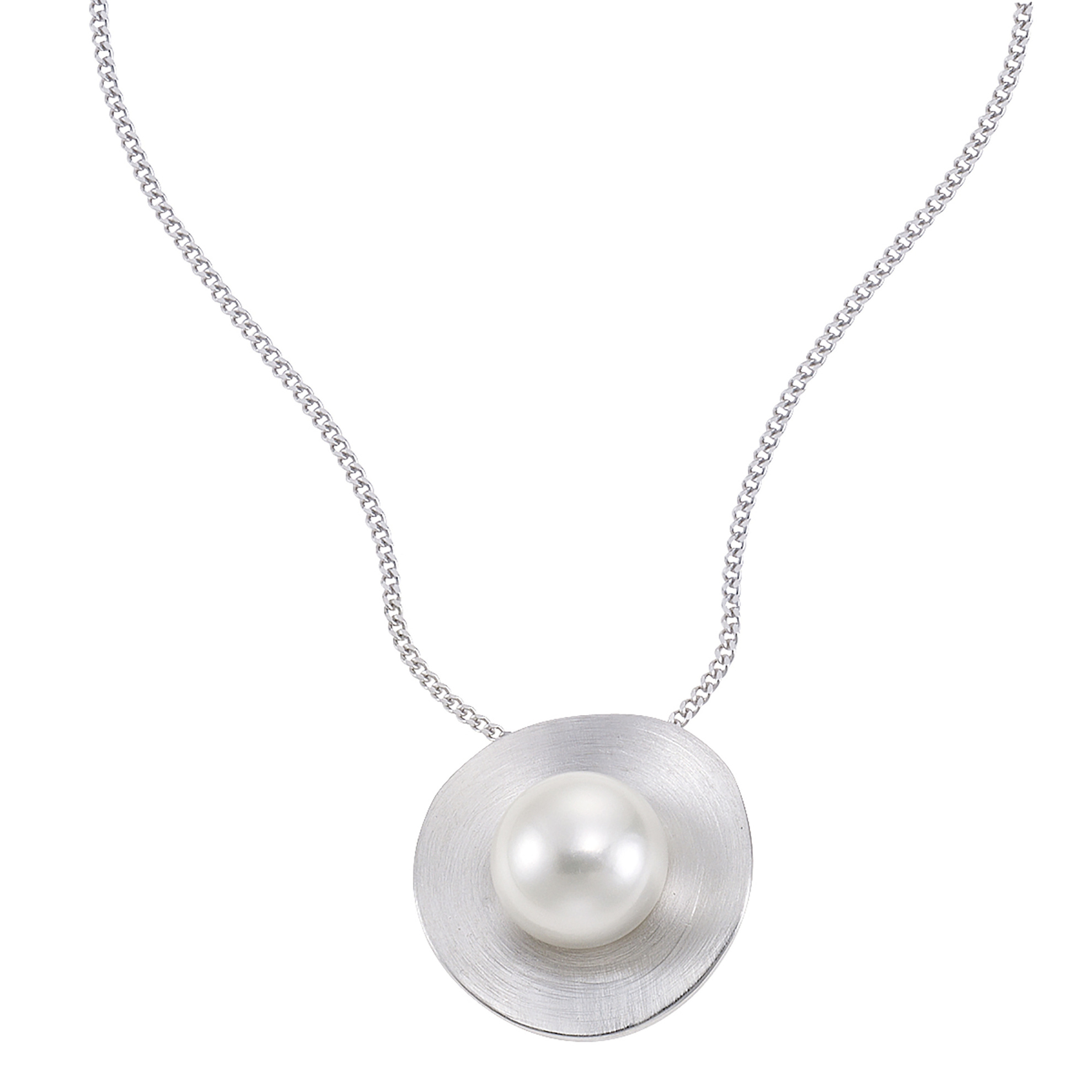 Zeeme Pearls Anhänger mit Kette 925 - Sterling Silber Perle weiß 45cm  gebürstet