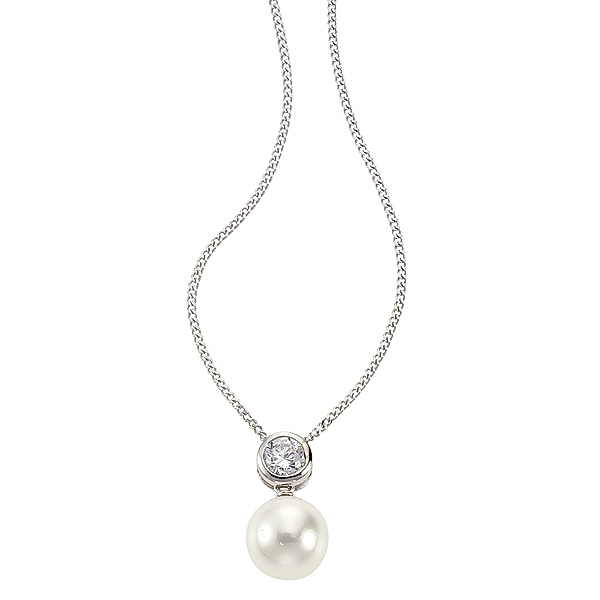 Zeeme Pearls Anhänger mit Kette 925/- Sterling Silber Perle weiß 45cm rhodiniert