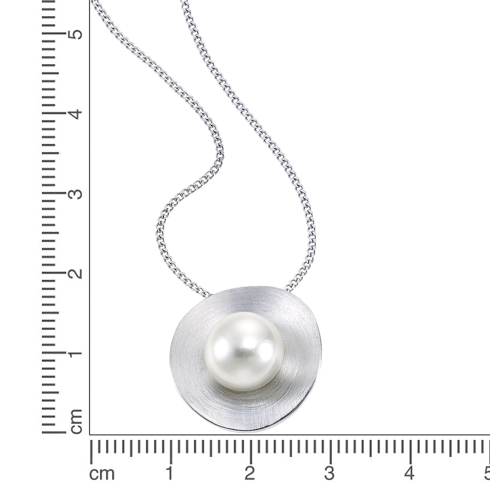 Zeeme Pearls Anhänger mit Kette 925 - Sterling Silber Perle weiß 45cm  gebürstet