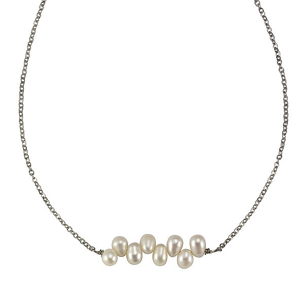 Zeeme Pearls Collier 925/- Sterling Silber Süßwasserzuchtperle weiß 42cm Glänzend