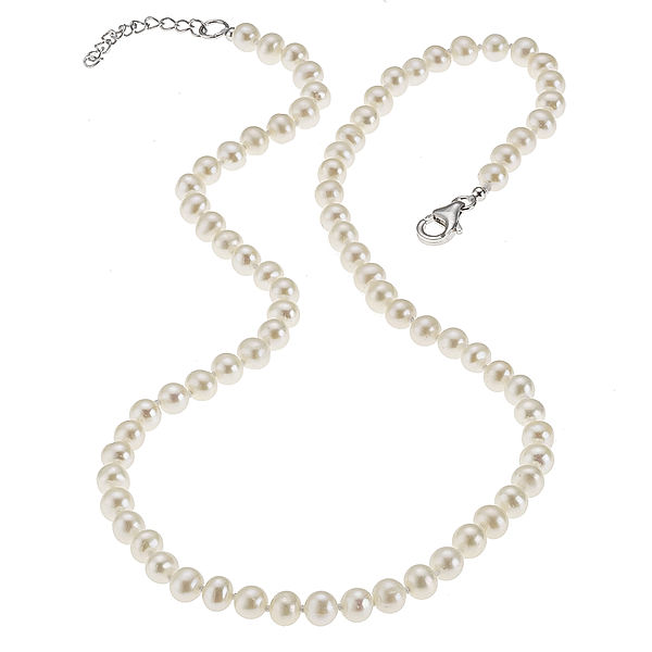 Zeeme Pearls Collier 925/- Sterling Silber Süßwasserzuchtperle 42+3cm Glänzend