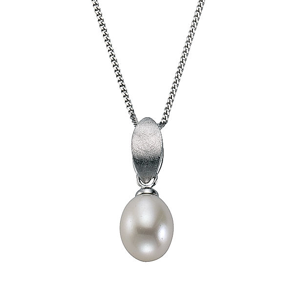 Zeeme Pearls Halskette 925/- Sterling Silber Perle weiß 45cm Rhodiniert