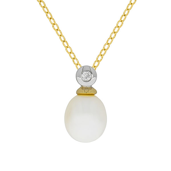 Zeeme Pearls Halskette 925/- Sterling Silber Perle weiß 45cm Glänzend