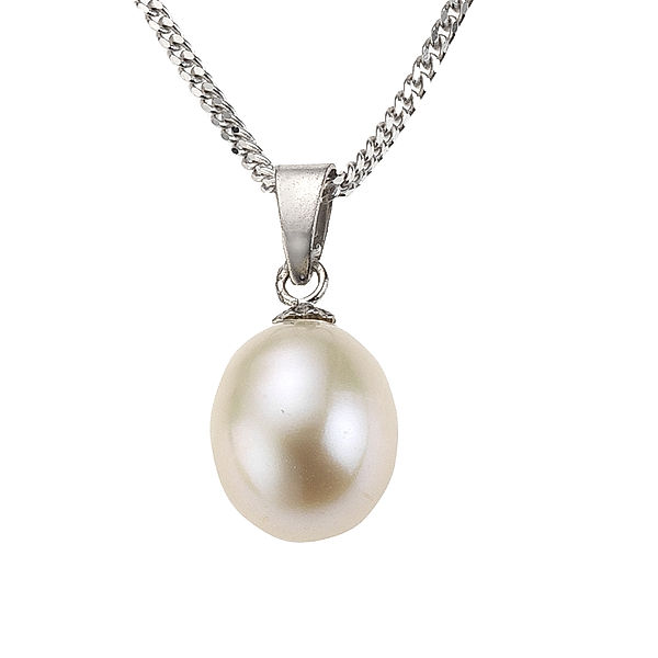 Zeeme Pearls Halskette 925er Sterling Silber Perle weiß 45cm Rhodiniert