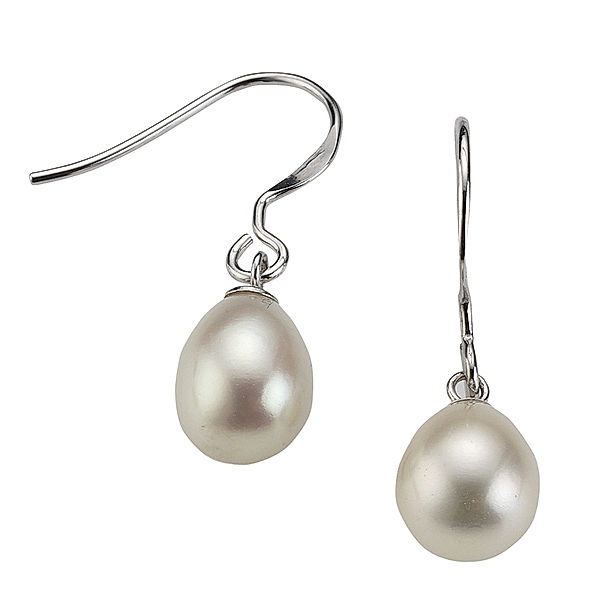 Zeeme Pearls Ohrhänger 925/- Sterling Silber Perle weiß 2,5cm Glänzend