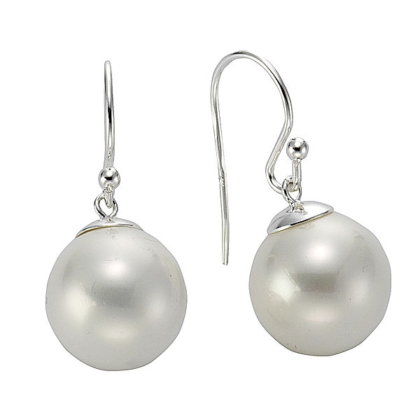 Zeeme Pearls Ohrhänger 925/- Sterling Silber Perle weiß 3cm Glänzend