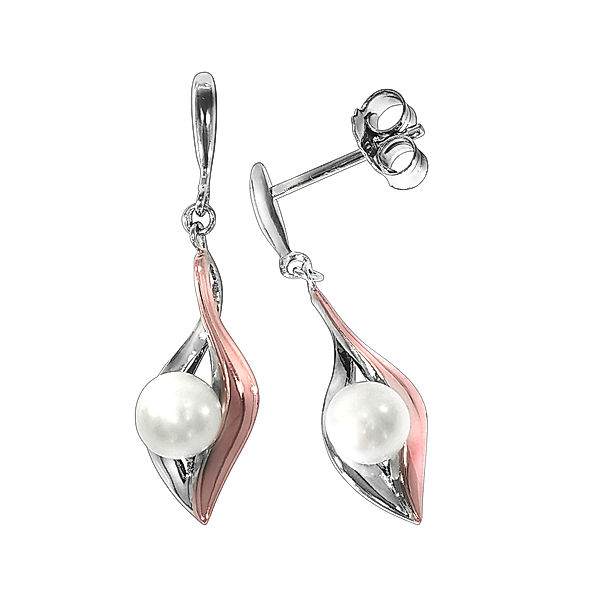 Zeeme Pearls Ohrringe 925/- Sterling Silber Süßwasserzuchtperle weiß 3 cm Glänzend