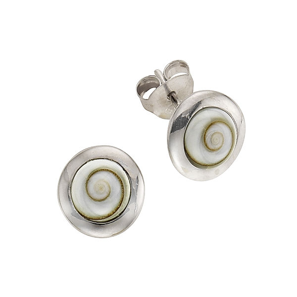 Zeeme Pearls Ohrstecker 925/- Sterling Silber Muschel weiß 1,5cm rhodiniert