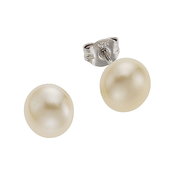 Zeeme Pearls Ohrstecker 925/- Sterling Silber Perle weiß 1,7cm Glänzend