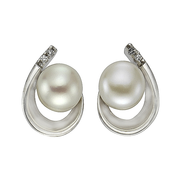 Zeeme Pearls Ohrstecker 925/- Sterling Silber Perle weiß 1,25cm Glänzend