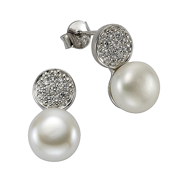 Zeeme Pearls Ohrstecker 925/- Sterling Silber Perle weiß 1,0cm Glänzend