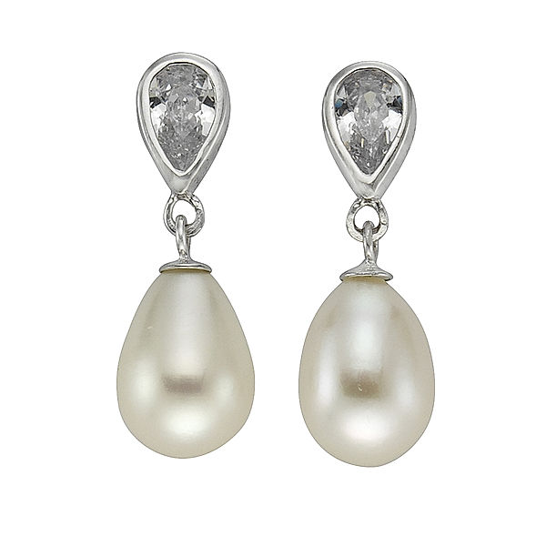 Zeeme Pearls Ohrstecker 925/- Sterling Silber Zirkonia weiß 1,9cm Glänzend