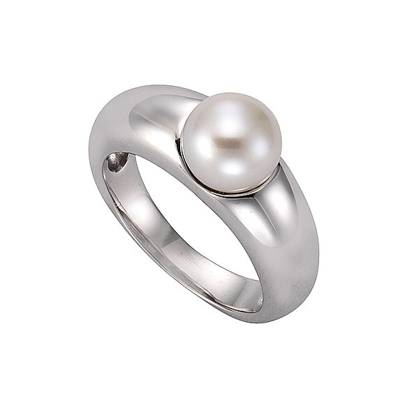 Zeeme Pearls Ring 925/- Sterling Silber Muschelkernperle weiß Rhodiniert (Größe: 054 (17,2))