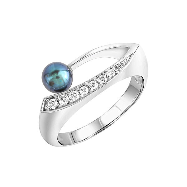 Zeeme Pearls Ring 925/- Sterling Silber Süßwasserzuchtperle schwarz Glänzend (Größe: 017 (53,5))