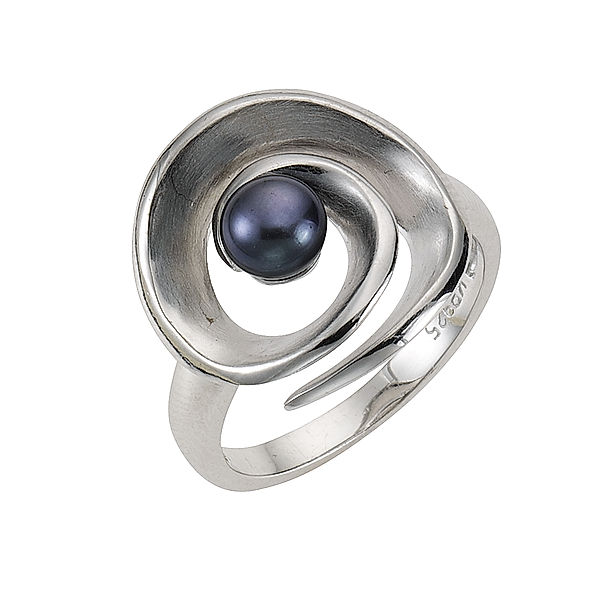 Zeeme Pearls Ring 925/- Sterling Silber Perle schwarz Matt/Glanz (Größe: 056 (17,8))