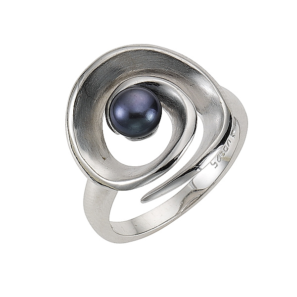 Zeeme Pearls Ring 925/- Sterling Silber Perle schwarz Matt/Glanz (Größe: 058 (18,5))