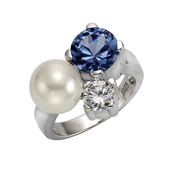 Zeeme Pearls Ring 925/- Sterling Silber Perle weiß Glänzend (Größe: 060 (19,1))