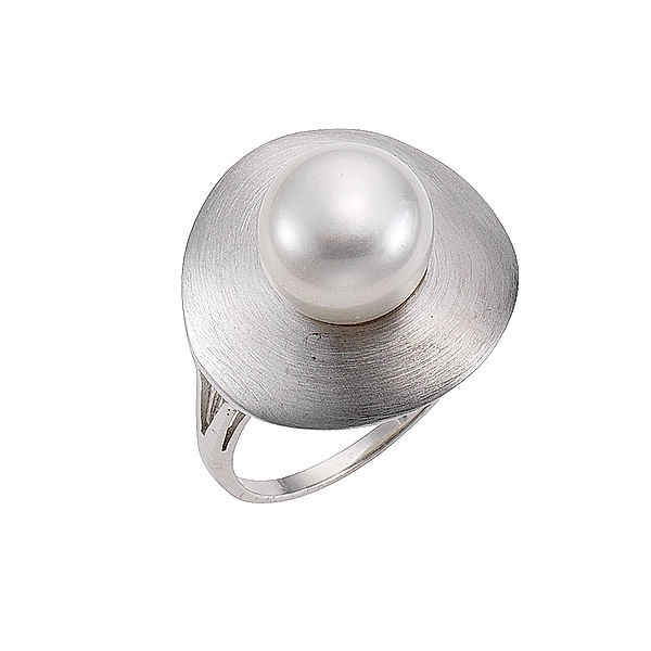 Zeeme Pearls Ring 925/- Sterling Silber Perle weiß gebürstet (Größe: 056 (17,8))