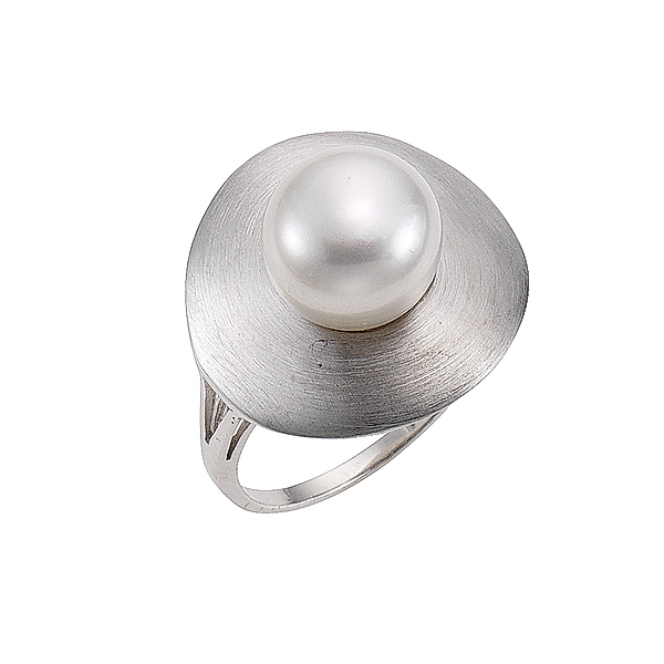 Zeeme Pearls Ring 925/- Sterling Silber Perle weiß gebürstet (Größe: 060 (19,1))