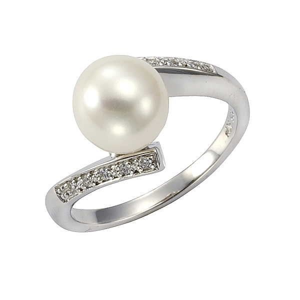 Zeeme Pearls Ring 925/- Sterling Silber Perle weiß Glänzend (Größe: 058 (18,5))