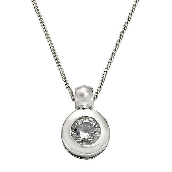 Zeeme Silber Anhänger mit Kette 925/- Sterling Silber Zirkonia weiß 45cm Glänzend