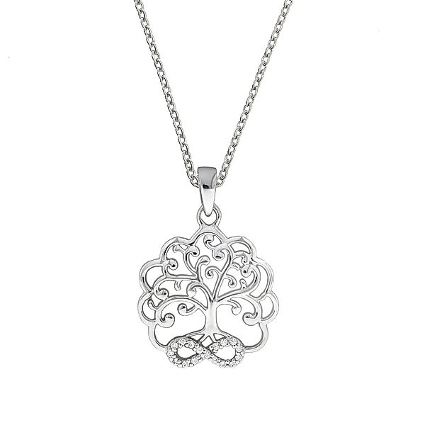 Zeeme Silber Anhänger mit Kette 925/- Sterling Silber Zirkonia weiß 45cm Glänzend