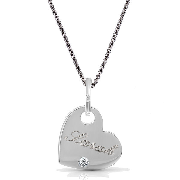 ZEEme Silver Zeeme Silber Anhänger mit Kette 925/- Sterling Silber Zirkonia weiß 42+5cm Glänzend (Ausführung: MIT Gravur)