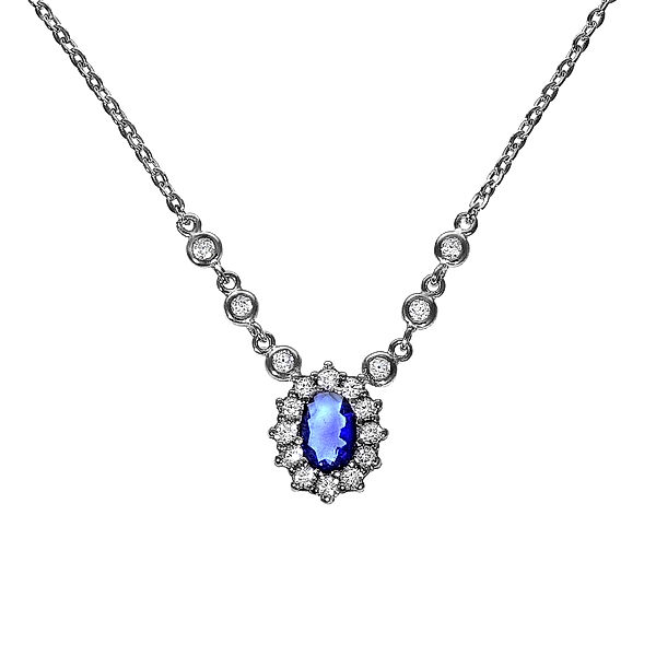 Zeeme Silber Collier 925/- Sterling Silber Glasstein blau 42+3cm Glänzend