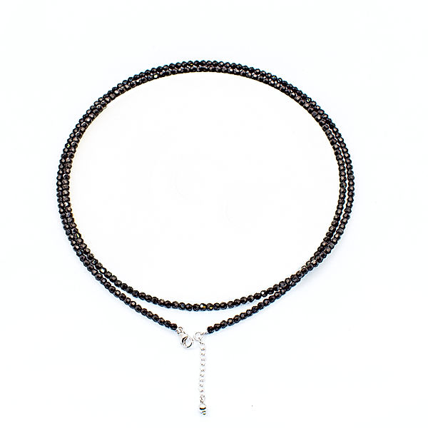 Zeeme Silber Collier 925/- Sterling Silber Kristall schwarz 80cm Glänzend