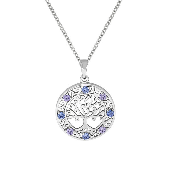 Zeeme Silber Halskette 925/- Sterling Silber Zirkonia blau 42/45cm Glänzend